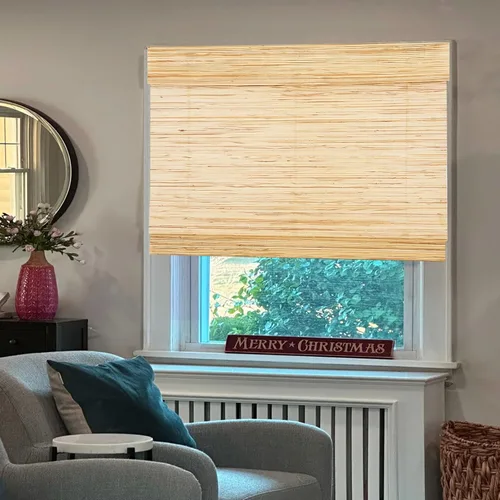 Miniatura 5 de Persianas de Bambú Opacas sin Cordón para Ventanas, Persianas Romanas de Filtrado de Luz con Cenefa de 6 Pulgadas de Alto, con Forro Oscurecedor