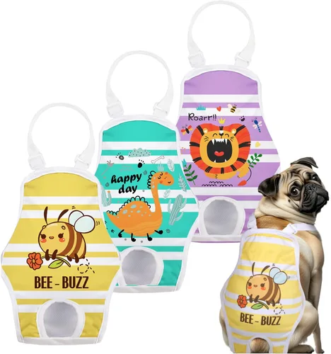 Miniatura 11 de Jollywoods Paquete de 3 pañales lavables para perras, bragas sanitarias con tirantes ajustables, pañales fijos reutilizables para perras