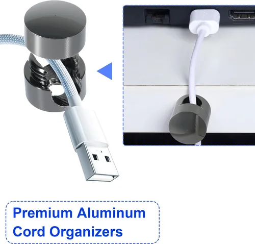 Miniatura 4 de SmallCat 6 juegos de soportes de cargador para cables, soportes de anclaje de cable ajustables negros, clips de cable de metal adhesivos