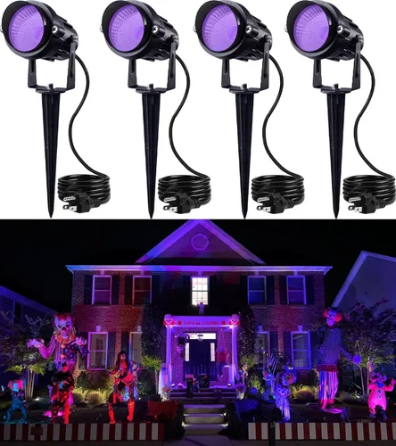 Miniatura 8 de SUNVIE Luces LED negras para exteriores, luz negra, impermeable, foco de luz negra de 10 W, foco de 120 V, luces de Halloween, luz negra para fiesta