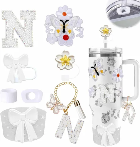 Miniatura 29 de 15 piezas de set de accesorios para vaso Stanley Cup 30oz 40oz con asa, incluye cubierta de pajita de silicona y bota, encanto de asa, encantos