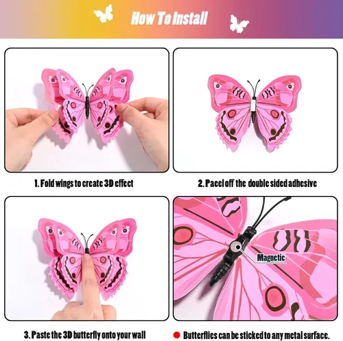 Miniatura 7 de SAOROPEB Decoración de pared de mariposa 3D, 24 piezas de decoraciones de mariposa de doble capa para decoraciones de fiesta, decoración de Rosa