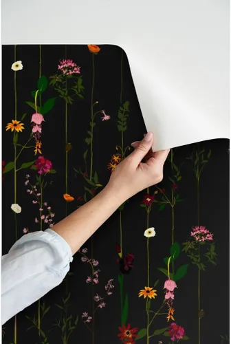 Miniatura 3 de Papel tapiz autoadhesivo de 9 x 2 pies – Moody Floral Dark Flower Stripe Wildflower Minimic Midcentury Modern Stripes Papel tapiz extraíble