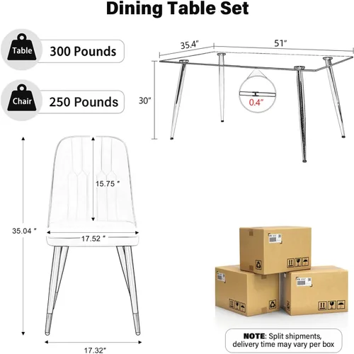 Miniatura 2 de Juego de mesa de comedor moderno de 51 pulgadas para 4, juego de sillas de mesa de cocina de vidrio para 4, mesa de cocina rectangular con 4 sillas