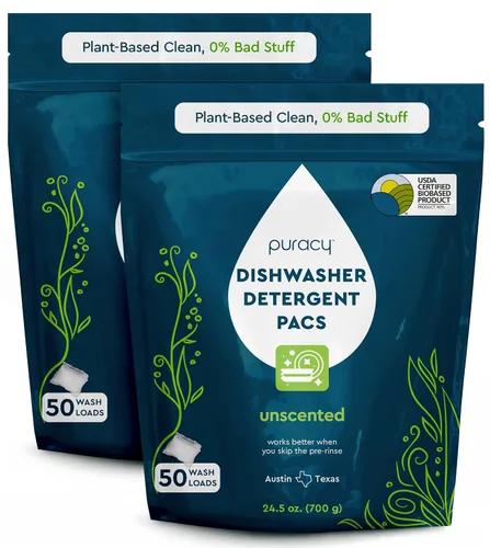 Miniatura 10 de Puracy Dishwasher Pods, Detergente natural para lavavajillas, pastillas para platos Free & Clear - Impulsadas por enzimas, libres de manchas