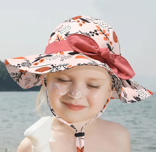 Miniatura 109 de Sombrero de sol para bebé niña con UPF 50+ sombrero de playa ajustable para exteriores con ala ancha