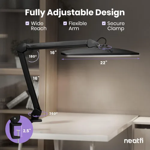 Miniatura 7 de Neatfi Elite - Lámpara de trabajo HD XL, 1600 lúmenes, 84 LED SMD, 6500K, atenuación no polar, luz de escritorio para el hogar, la oficina y la sala