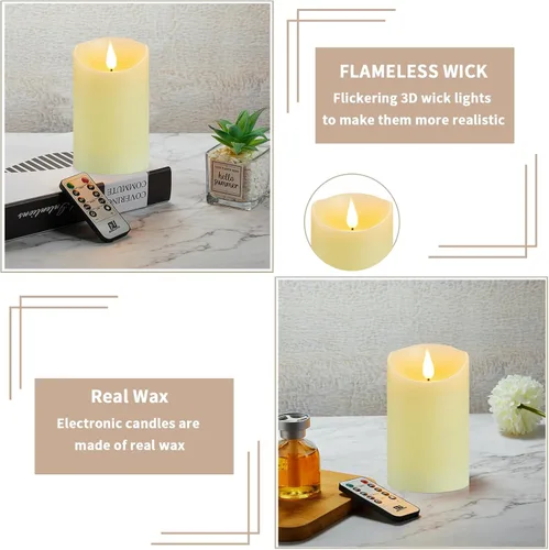 Miniatura 4 de Velas parpadeantes sin llama con batería recargable, velas electrónicas con control remoto y temporizador, velas de pilar LED con mecha de cera