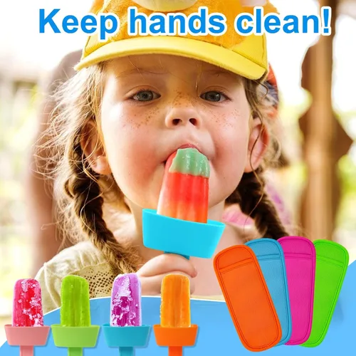 Miniatura 2 de AIERSA Juego de 6 soportes para paletas y fundas para paletas de hielo para niños, sin goteo, soporte de silicona para paletas con popote y fundas
