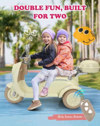 Miniatura 3 de Moto eléctrica de 12 V y 2 plazas para niños, moto de paseo con control remoto, caja de almacenamiento, música, luz LED, claxon, motor de 2x50W