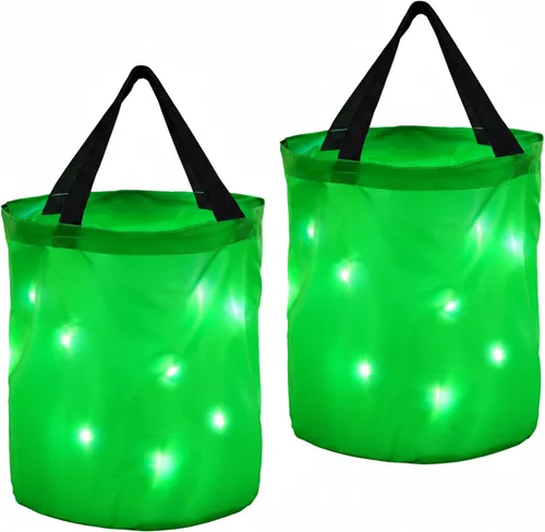 2 bolsas de dulces de Halloween con luz LED, bolsas de fiesta de Halloween, multiusos, reutilizables, bolsas para Halloween para dulce o dulce Verde