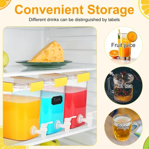 Miniatura 3 de Mumufy Juego de 3 dispensadores de bebidas de plástico para fiestas, dispensador de bebidas para refrigerador con espita recipiente de limonada
