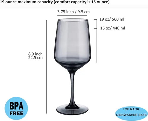 Miniatura 2 de KOXIN-KARLU Vasos de vino sin tallo irrompibles clásicos de 18 onzas de plástico acrílico, juego de 6, color gris
