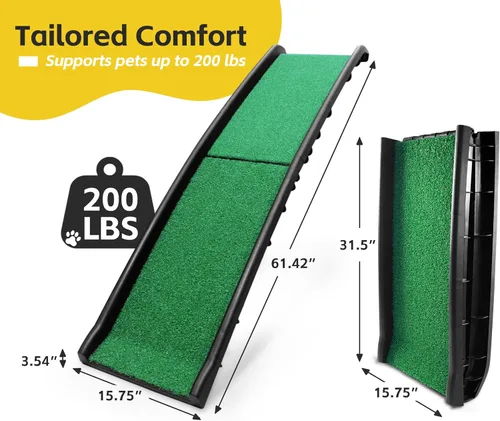 Miniatura 2 de PawStep 50894 - Rampa para mascotas con césped de polietileno, rampa plegable y portátil para perros, para automóviles, SUV y camiones, superficie