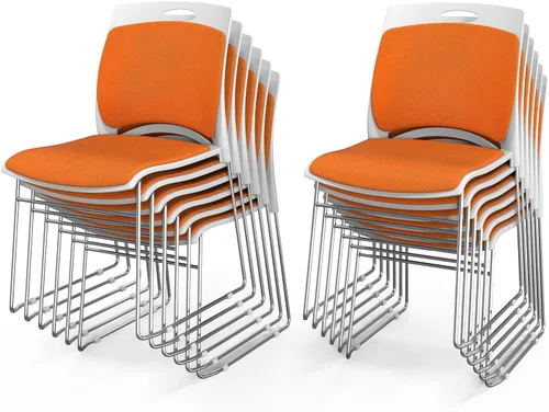Miniatura 8 de VINGLI Juego de 4 sillas apilables de oficina con base de trineo de metal, asiento y respaldo ergonómicos acolchados de plástico, capacidad de 350