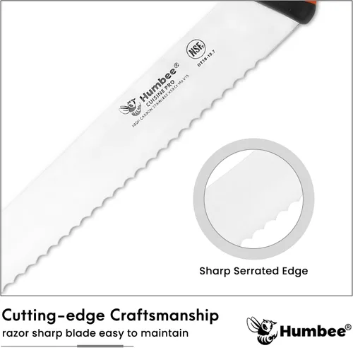 Miniatura 2 de Cuchillo de pan dentado de 10 pulgadas, cuchillo de hoja de acero inoxidable de alto carbono premium para pan con mango ergonómico, certificado NSF