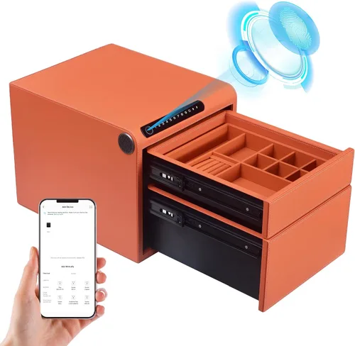 Miniatura 13 de Caja fuerte para joyas con cajones, biométrico de huellas dactilares, caja fuerte deslizante para pistolas, caja fuerte para almacenamiento de joyas