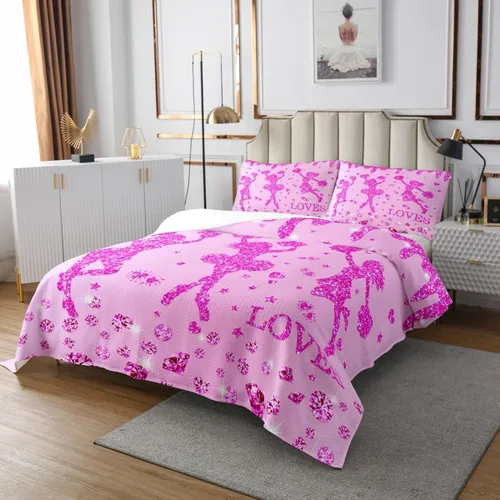 Miniatura 3 de Erosebridal Juego de edredón deportivo de animadora rosa para niñas, juego de edredón de lentejuelas con purpurina y diamantes para decoración