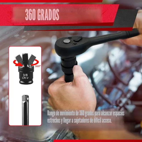 Miniatura 7 de EACELIY Juego de llaves de 64 piezas de 3/8", Juego de llaves de impacto, SAE/métrico, profundo y poco profundo, acero Cr-V, 6 puntas