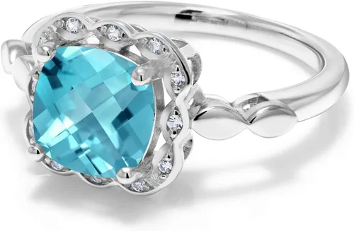 Miniatura 114 de Gem Stone King Anillo de compromiso de plata de ley 925 de 0.315 in con piedra natal y zafiro blanco creado Anillo de compromiso de boda