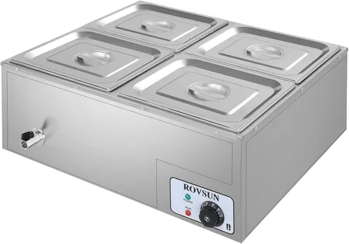 Miniatura 10 de ROVSUN Calentador eléctrico comercial de 21 cuartos de galón, encimera de mesa de vapor de 2 bandejas, 10.6 cuartos de galón de acero inoxidable