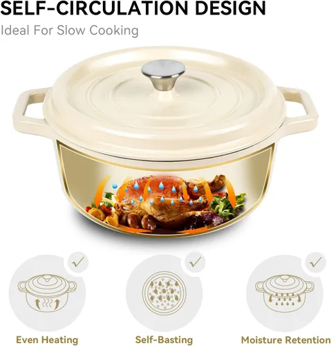 Miniatura 4 de Miereirl Olla Holandesa Esmaltada de 6.5 Cuartos con Tapa, Olla Holandesa de Hierro Fundido con Asas Dobles para Hornear Pan, Cocinar, Utensilios