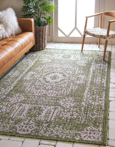 Miniatura 27 de Unique Loom Alfombra de la colección tradicional para exteriores, desgastada durante el tiempo (octágono de 5 pies y 3 pulgadas, azul/gris)