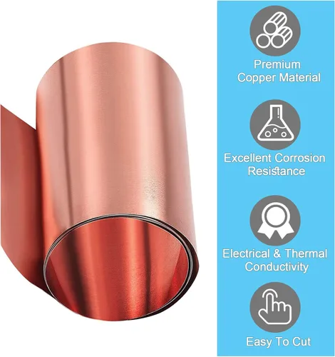 Miniatura 2 de Rollo de hoja de cobre puro, 0.001 in x 3.937 in x 78.740 in, 99.9% lámina de cobre para joyería, manualidades, bricolaje, eléctrico