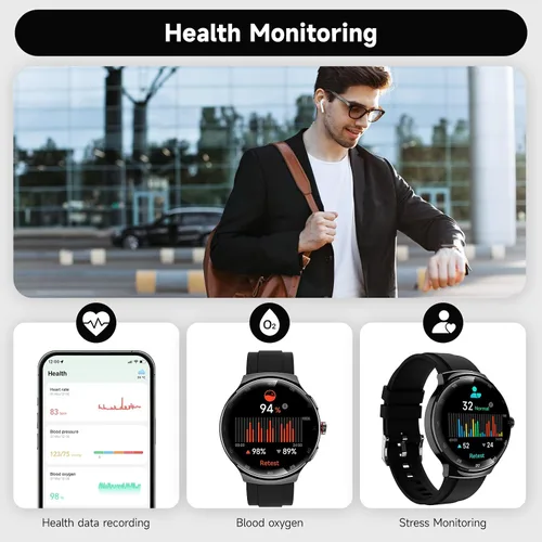 Miniatura 4 de Relojes inteligentes para hombres y mujeres, rastreador de actividad física, reloj inteligente AMOLED de 1.43 pulgadas con pantalla táctil para Negro