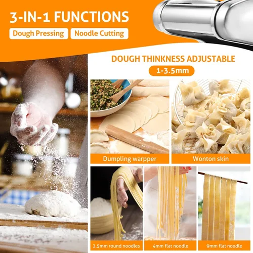 Miniatura 2 de Máquina Eléctrica para Hacer Pasta WICHEMI 3 EN 1 Rodillo de Masa para Espaguetis Prensa de Fideos de Acero Inoxidable 135W para Uso Familiar en 3