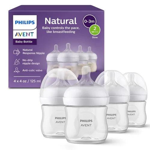 Philips AVENT - Biberón natural con boquilla de respuesta natural, transparente, 4 onzas, paquete de 4, SCY900/04