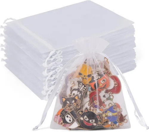 Crweety Paquete de 50 Bolsas de Organza Blancas de 3x4 Pulgadas, Pequeñas Bolsas de Regalo de Malla para Sachets de Joyería, Elegante Bolsa Pequeña