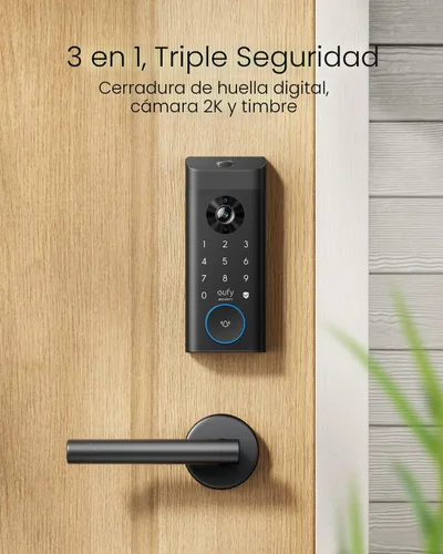 Miniatura 2 de eufy Security Cerradura inteligente de video E330, cámara 3 en 1+timbre+huella dactilar cerradura de puerta de entrada sin llave, cerrojo
