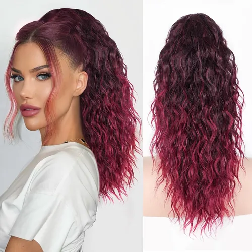 Miniatura 21 de ALXNAN Cola de caballo con clip de garra, extensión de cola de caballo marrón oscuro de 26 pulgadas para mujer, extensiones de cabello sintético