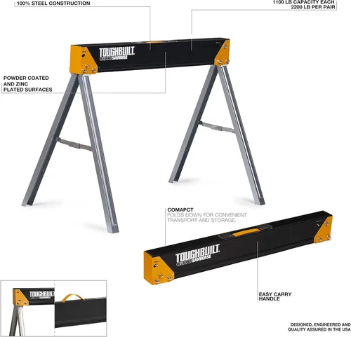 Miniatura 2 de ToughBuilt Mesa plegable para caballete/lugar de trabajo, capacidad de 1100 libras, construcción de acero resistente con asa de fácil transporte