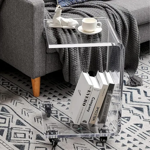 Miniatura 7 de Mesa auxiliar de acrílico en forma de C,Mesa auxiliar de sofá móvil transparente,Mesita de noche moderna para sala de estar