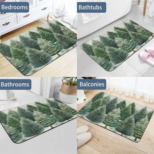 Miniatura 5 de Alfombra de baño de goma antideslizante de pino verde con copos de nieve, secado rápido, súper absorbente, ajuste fino debajo de la puerta, árboles