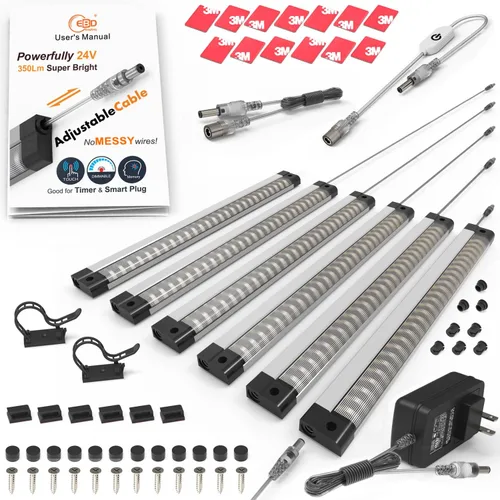 Miniatura 10 de EBD Luces LED Bajo Gabinete Cableadas Incorporadas Cable Ajustable Entrada Intermedia Luces Bajo Mostrador para Fregadero de Cocina 9 Pcs 4050 Lm