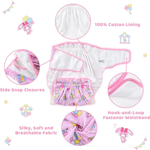 Miniatura 2 de Littleforbig Funda para pañales Omutsu con cinta para adultos, lavable, ajustable, reutilizable, impermeable, diseño de circo pastel Usagi