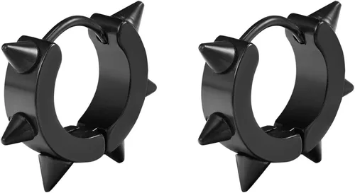 Miniatura 3 de UM Jewelry, aretes envolventes con puntas con gancho, de acero inoxidable quirúrgico, estilo Punk, para mujer y hombre, acero inoxidable