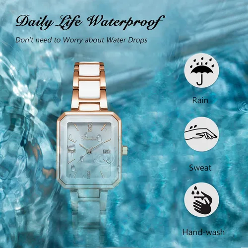 Miniatura 6 de RORIOS Reloj analógico de cuarzo para mujer, con correa de cerámica, reloj de pulsera cuadrado impermeable para mujeres y mujeres