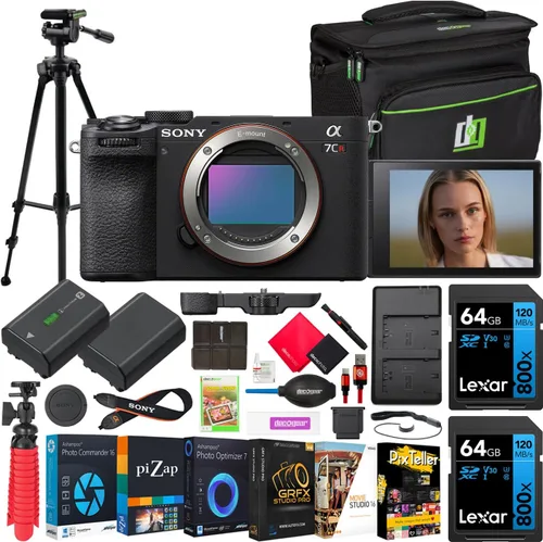 Sony a7CR ILCE-7CR/B - Cuerpo de cámara híbrida de marco completo sin espejo, con estuche de fotografía Deco Gear + batería extra + cargador +