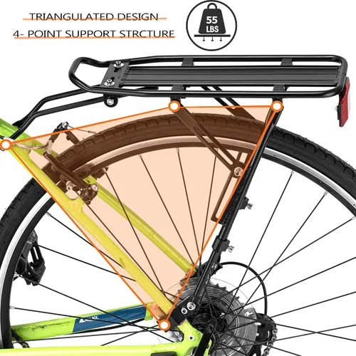 Miniatura 2 de Portaequipajes trasero para bicicleta con reflectante de gran tamaño, Portaequipajes para bicicleta con soportes de montaje extra largos