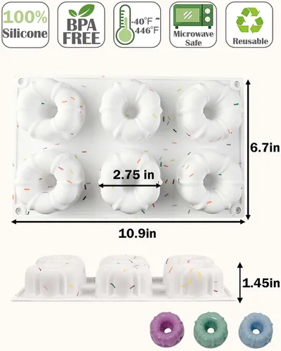 Miniatura 2 de Moldes de gelatina, 3 moldes de silicona estriados para pasteles, moldes de silicona antiadherentes de 6 cavidades para cupcakes, donas, magdalenas