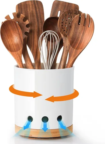 Miniatura 11 de LoeJan Soporte para Utensilios de 3 Compartimentos, Recipiente para Utensilios Extra Grande, Organizador de Utensilios de Cerámica Estable, Juego