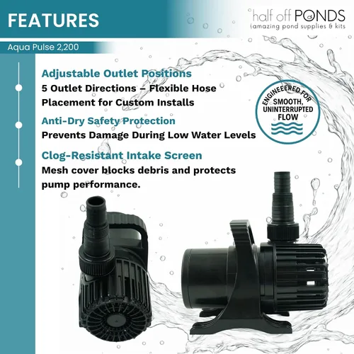 Miniatura 4 de HALF OFF PONDS - Bomba de agua sumergible, bomba de estanque de 2,200 GPH con cable de alimentación de 20 pies y altura máxima de 15 pies, bomba
