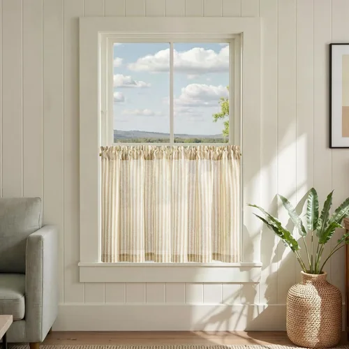Miniatura 83 de jinchan - Cortinas de lino a rayas para cocina de 20 pulgadas de largo, cortinas de varios niveles, estilo granja moderna de café, tratamientos