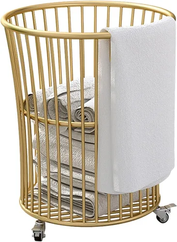 Cesta de lavandería con ruedas, cesta de metal para almacenamiento de ropa, para sala de estar, baño, dormitorio o dormitorio de los niños, color