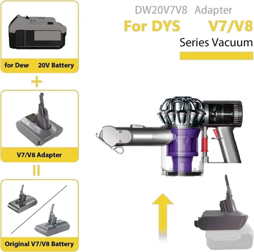 Miniatura 2 de Adaptador DW20V7V8 para batería Dewalt de 20 V convertida para reemplazar la batería Dyson V8, funciona para aspiradora absoluta animal DYS V8