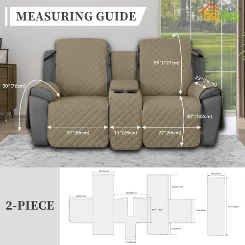 Miniatura 6 de Easy-Going Funda de sofá reclinable antideslizante con consola, resistente al agua, funda de sofá reclinable doble con correa ajustable, funda Beige